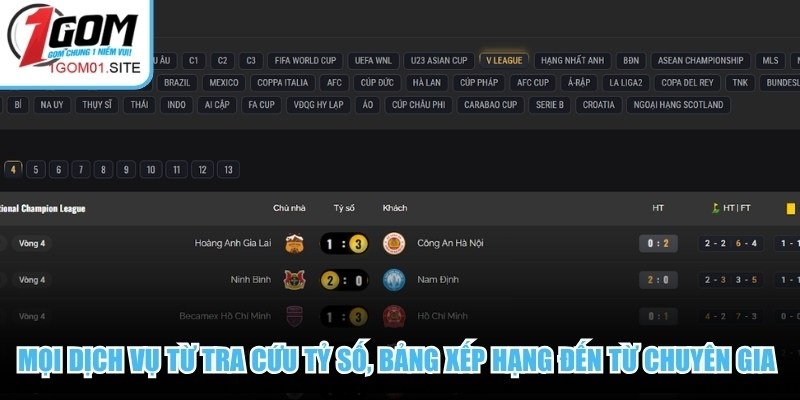 Mọi dịch vụ từ tra cứu tỷ số, bảng xếp hạng đến từ nhận định chuyên gia 1Gom