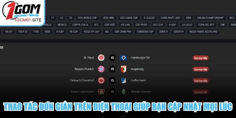 Thao tác đơn giản trên điện thoại giúp bạn cập nhật giờ thi đấu mọi lúc