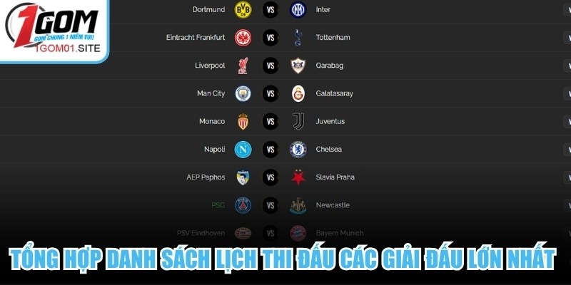Tổng hợp danh sách lịch thi đấu các giải đấu lớn nhất hành tinh